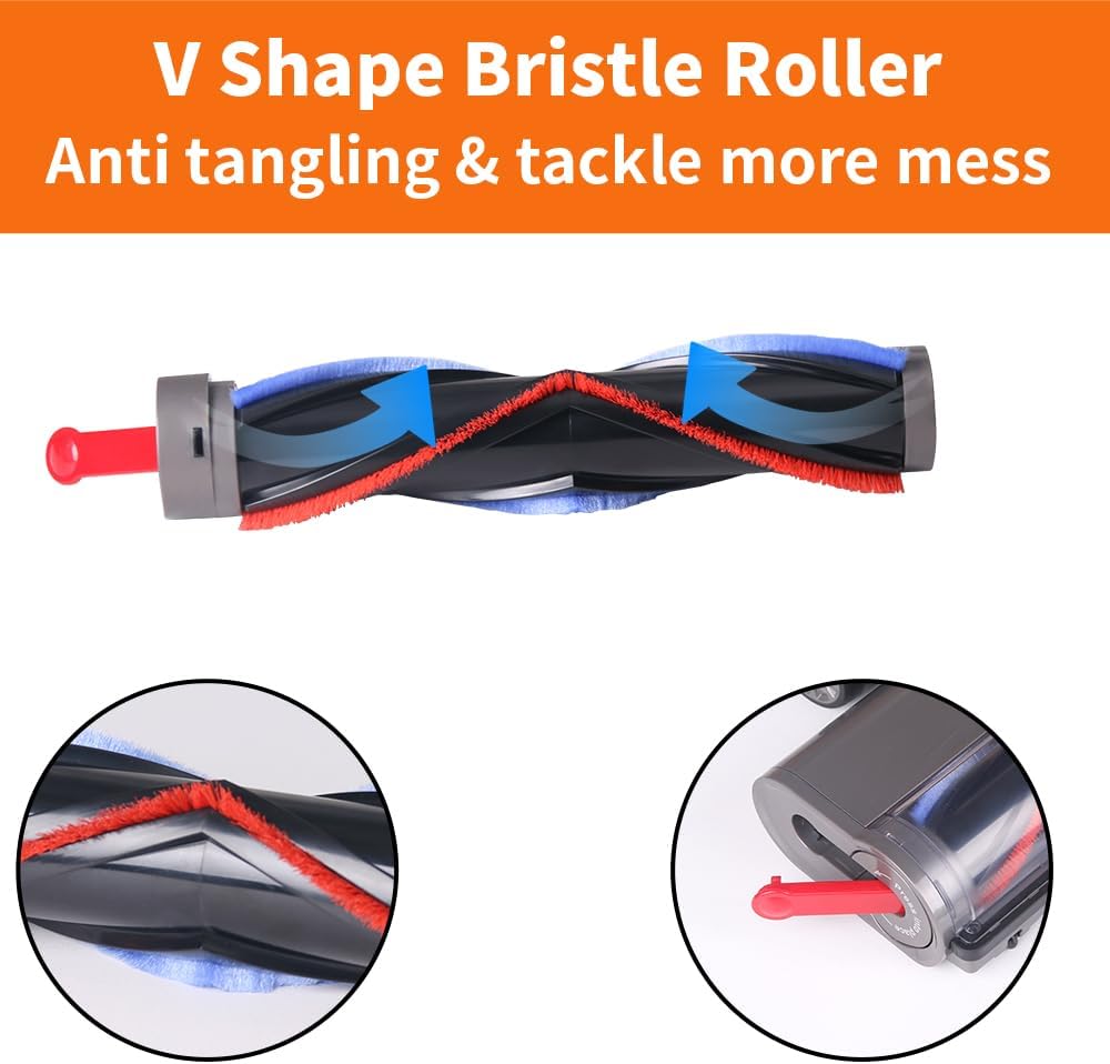 Hardwood Floor Attachment for Dyson V6 DC58 DC59 DC61 DC62 DC74 DC Series Vacuum Cleaners with LED Headlights, V Shape Turbo Bristle Brush Head Replacement