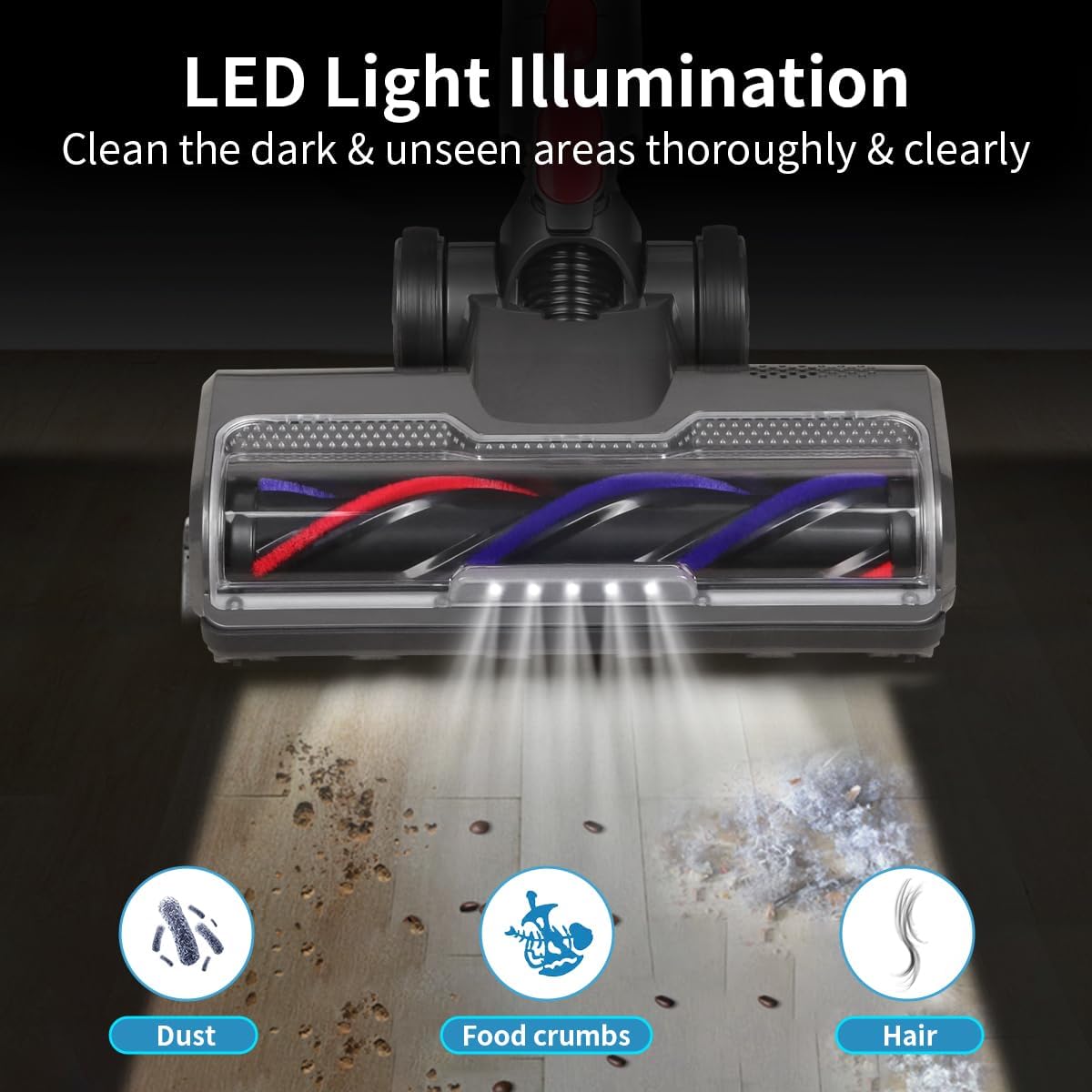 Hardwood Floor Attachment for Dyson V7 V8 V10 V11 V15 SV10 SV12 SV14 Animal Absolute Vacuum Cleaners with LED Headlights, Bristle Roller Brush Head Replacement Parts