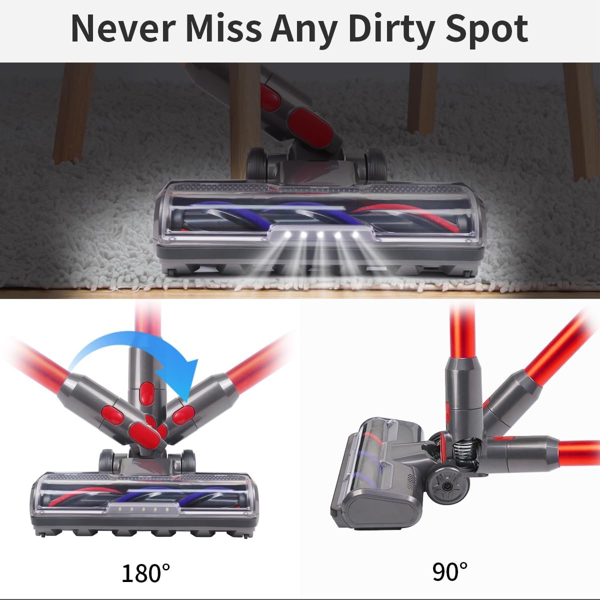 Hardwood Floor Attachment for Dyson V7 V8 V10 V11 V15 SV10 SV12 SV14 Animal Absolute Vacuum Cleaners with LED Headlights, Bristle Roller Brush Head Replacement Parts