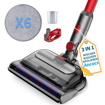 Ancocs mop accessory for Dyson V7 V8 V10 V11 V15 vacuum cleaner, electric floor mop with LED light, removable water tank and six washable mops