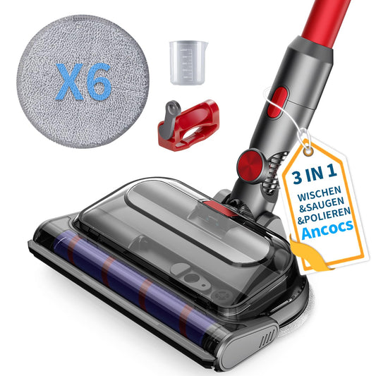 Ancocs mop accessory for Dyson V7 V8 V10 V11 V15 vacuum cleaner, electric floor mop with LED light, removable water tank and six washable mops