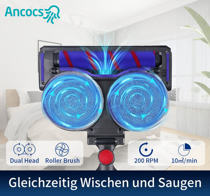 Ancocs mop accessory for Dyson V7 V8 V10 V11 V15 vacuum cleaner, electric floor mop with LED light, removable water tank and six washable mops